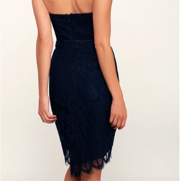 Corazon Navy Blue Lace Strapless Bodycon Dress - Picture 2 of 5